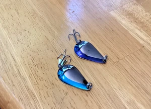TWO KO WOBBLER-SPOONS- Nickel with Blue Stripe (One Stripe is a Midnight Blue) - Picture 1 of 4