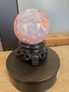 Rosa Zuckerwatte Achat Druzy Kugel mit Ständer 2,1 Pfund - Bild 1 von 6