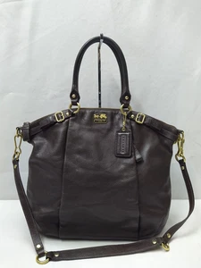 Bolso Cartera Coach Madison Cuero Marrón Doble Asas Cierre de Cremallera - Imagen 1 de 16