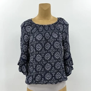 Westport Medium 8/10 blau Viskose Blasensaum ausgestellte Ärmel entspanntes Oberteil Shirt - Bild 1 von 14