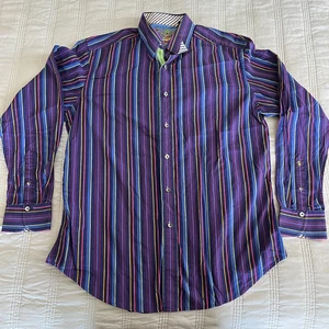ROBERT GRAHAM BLAU LILA 100 % BAUMWOLLE GESTREIFTES LANGARMSHIRT MEDIUM - Bild 1 von 9