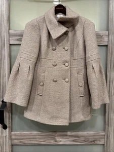 Ann Taylor Loft solider beige Wollmischung zweireihiger Mantel Goldschimmer Gr. 8P - Bild 1 von 13