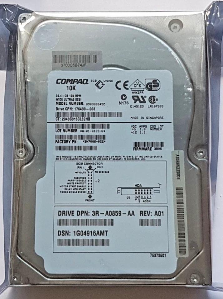 36.4 GB Compaq BD0366349C 10K RPM Wide Ultra3 SCSI 80Pin 8MB 3.5" Hard Drive New - Image 1 of 1