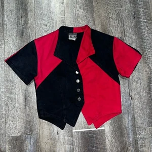 Top vintage años 80 90 para mujer Western Ethics bloque de color rojo y negro talla pequeña - Imagen 1 de 8