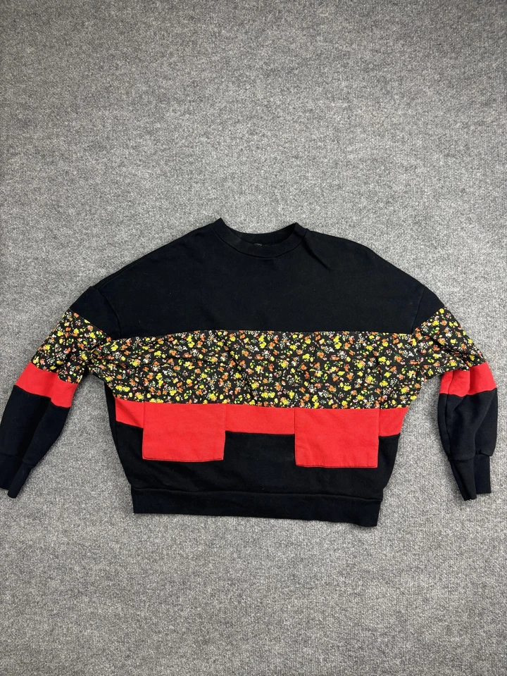 Sudadera Zara Mujer Mediana Negra Panel Floral Bloques de Color Cuello Redondo Pullover Foto 1 de 4