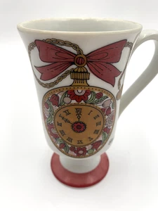 Arnart 2459 Coffee Time Mug Pocket Watch Porcelain Footed 5th Ave Red And White - Picture 1 of 6