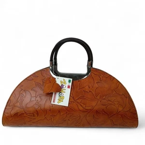 Zohora Brown Embossed Genuine Leather Top Handled Handbag With Strap - Preloved - Picture 1 of 15