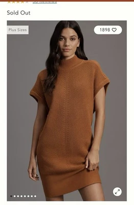 NWT Anthropologie Short-Sleeve Mock Neck Sweater Mini Dress, Size L - Image 1 of 4