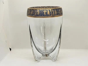 Vintage Duncan Miller Art Deco Glas Rakete Vase Neoklassizistisch Römer Gold Kobaltblau  - Bild 1 von 13