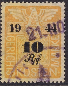 Stamp Germany Poland Revenue WWII Court Document Fee 1944 10 RPF Used - Picture 1 of 1