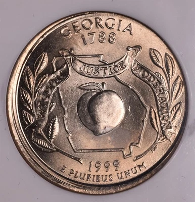 1999-P Georgia State Quarter - NGC MS64 - Mint Error Partial Collar  - Image 1 of 3