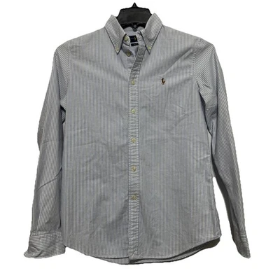 Ralph Lauren Custom Fit Striped Button Down Shirt Womens Size M/M Cotton Blue - Image 1 of 3