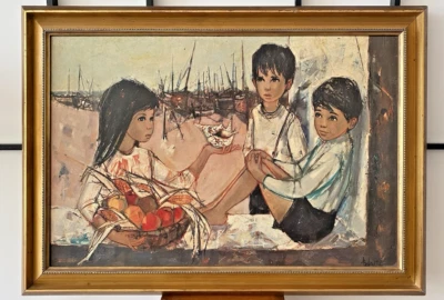 Tableau ou Reproduction signé Jean Baptiste Valadie "Les Enfants Des Pêcheurs" - Photo 1/4