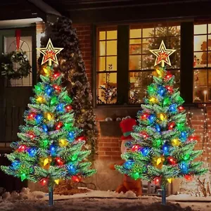 Set of 2 Solar Christmas Trees100 Multicolor LED Outdoor Holiday Yard Decoration - Picture 1 of 9