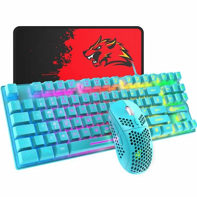 Rainbow Gaming Keyboard And Mouse Set Wired 88 Keys LED Backlit USB For PC PS4 - Image 1 of 4