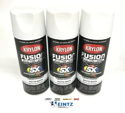 KRYLON 2764-3 PACK MATTE WHITE All-In-One Fusion Paint & Primer - No-Peel - 12oz - Image 1 of 3