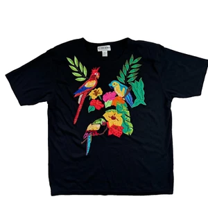 Vintage Womens Tee Shirt Size 1X Tropical Macaw Parrot Floral Grandmacore NWOT - Picture 1 of 6