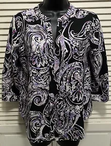 Dana Buchman Paisley Purple/Black/White Chiffon 3/4 Sleeve Blouse Size PS - Picture 1 of 8