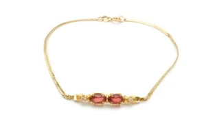14k Yellow Gold Garnet Diamond Bracelet 7" - Picture 1 of 10