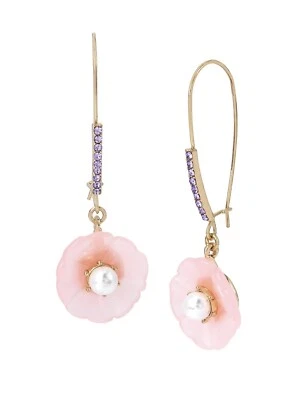 Betsey Johnson Gold Tone Pink Resin Enchanted Flower Drop Earrings ~ NIB - Image 1 of 2