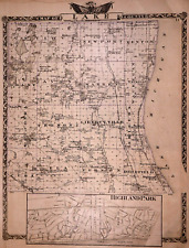 Old Antique 1876 Atlas Map ~ LAKE Twp., ILLINOIS / BOONE & Mc HENRY on Reverse