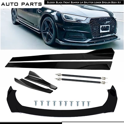 For Audi A4 B9 Sedan Front Splitter Bumper Lip Spoiler Gloss Black Bod Kit - Image 1 of 4