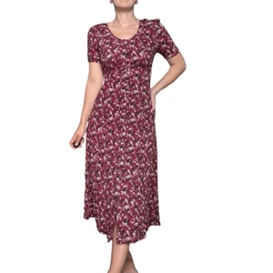 Vintage 90s All That Jazz Red Floral Cottagecore Prairie Tea Midi Dress Size 6 - Picture 1 of 11
