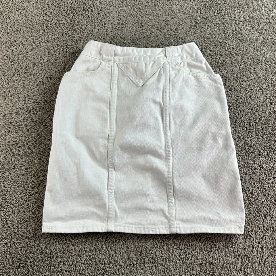 VINTAGE 80s Guess George Marciano Denim Skirt Womens 28 White Pencil USA Made - Image 1 of 4