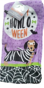 3 Toallas de Cocina Disfraz Halloween Perro Dachshund Marrón 100% Algodón - Imagen 1 de 4