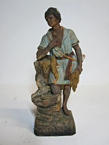 Antike österreichische kaltbemalte Terrakotta Ton Maurer Statue Figur signiert - Bild 1 von 12