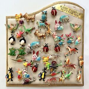 Vintage 46 Lapel Scatter Pins Novelty Animal 1960s Old Store Stock Lot on Easel