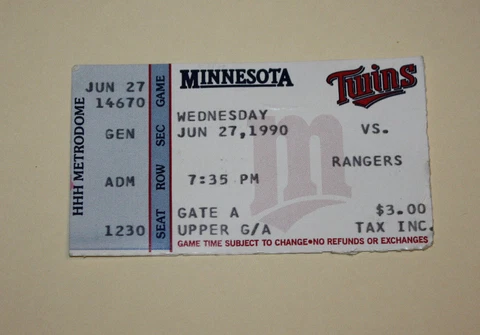 Minnesota Twins Ticket Stub | June 27 1990 | Kirby Puckett Rickey Henderson Hit Cover