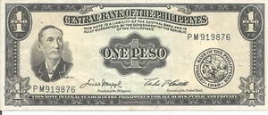 CENTRAL BANK OF THE PHILIPPINES 1 PESO Bill NOTE 1949 CIR. # 80 - Picture 1 of 2