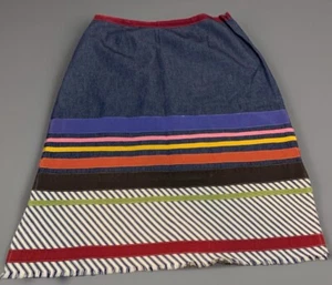 Neesh By DAR Denim Pencil Skirt Sz M Multicolor Striped Ribbon Applique(N3) - Picture 1 of 10