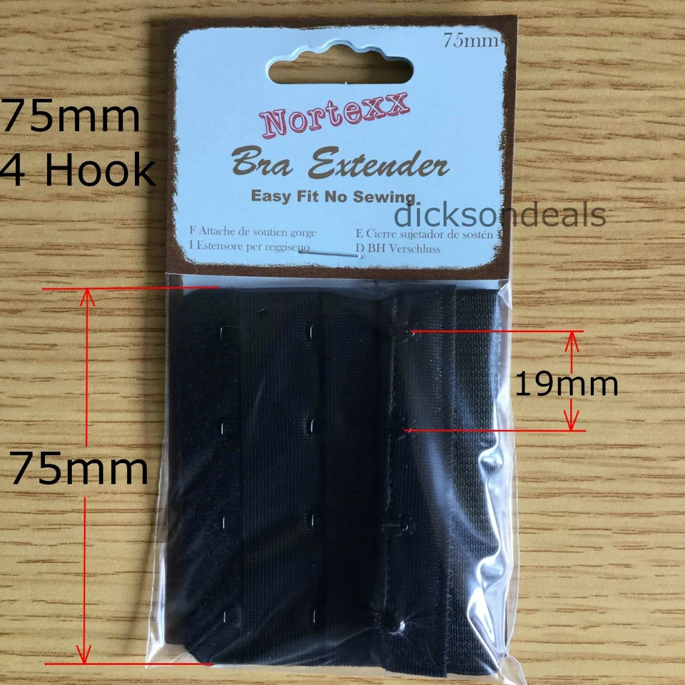 Nortexx Bra Extender No Sew 75mm Black 4 Hook Maternity Shrinkage Weight