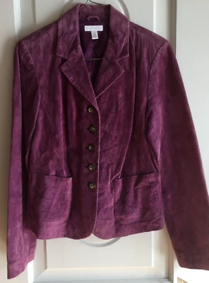 Women's Charter Club Purple Suede Leather Lined 5-Button Jacket Size 4 - Image 1 of 4