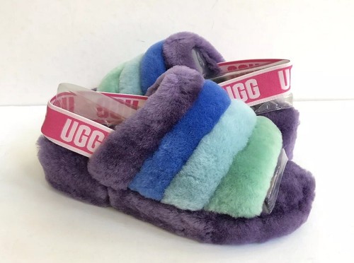 SANDALO UGG RAINBOW FLUFF YEAH SLIDE PRIDE RAINBOW VIOLA US 8 EU 39 UK 6