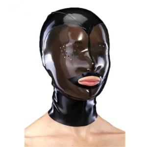 XL Latex Hood Rubber Mask Back Zipper Mesh Eye Open Mouth Catsuit Cosplay Adult - Picture 1 of 8