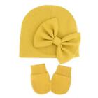 Newborn Beanie Hat Gloves Set Baby Bow Cap Mittens Kit Infants Warm Cotton Glove