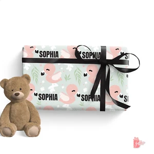 Personalized Gift Wrapping Paper Roll 24" w/ Name Pink Flamingo Chick Gift Wrap - Picture 1 of 4