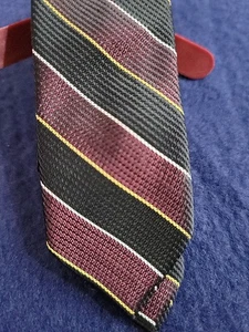 Boys Clip On Neck Tie 14" Dark Purple Black White Gold Stripes 100% Polyester - Picture 1 of 5