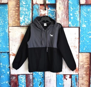 Women's Victoria's Secret Pink Dog Logo Hoodie Half Zip Windbreaker XSMALL Black - Picture 1 of 10