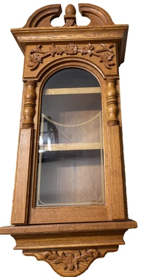 Hanging wall cabinet upcycled from clock case 2 shelves oak 27.5" tall x 12.5" - Image 1 of 4