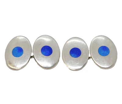 Pair of Sterling Silver & Blue Enamel Gents Cufflinks Vintage 1973 London — 第 1/4 张图片