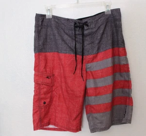 Pantalones cortos de baño O'NEILL para hombre talla 31 rojos y grises a rayas de secado rápido - Imagen 1 de 3