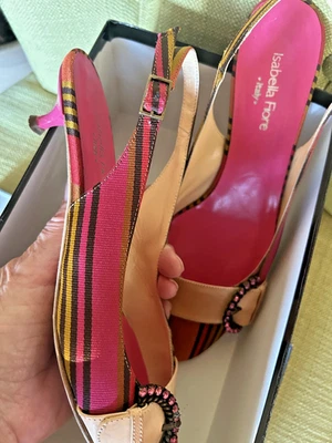 Isabella Fiore Italy "Avenue"Ladies Pink Striped Sling Back Sz 7 Shoes - Image 1 of 4