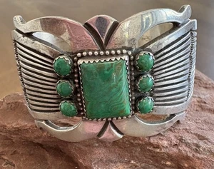 Navajo Turquoise Cuff Rick Martinez Native Bracelet Sterling Silver Detail SS - Picture 1 of 5