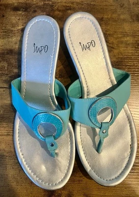 Impo Teal Thong Sandals Women's Size 10 Short Wedge Slip On - Image 1 of 4