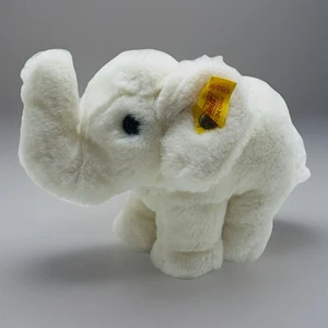 Peluche Steiff Alemania Raro Blanco Feliz Elefante 8" Largo con Etiqueta de Botón 5750/15 - Imagen 1 de 10