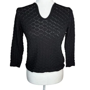 St. John Collection Marie Gray S Black Textured Open Knit Sweater Top 3/4 Sleeve - Picture 1 of 7